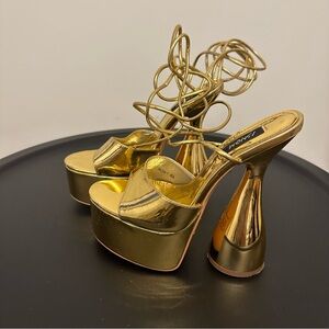 Sexy gold lace up heels platform